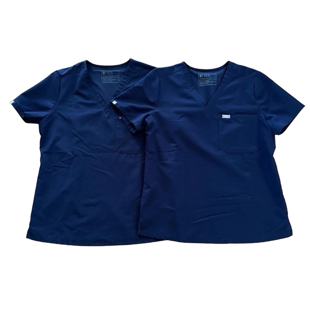 FIGS Navy Catarina One Pocket Scrub Tops Lot of 2